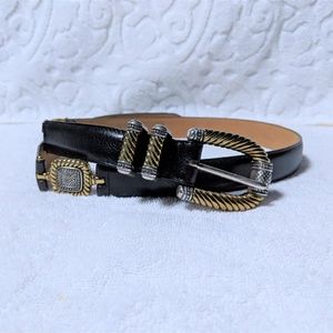 Brighton Black Leather Belt Metal Accents